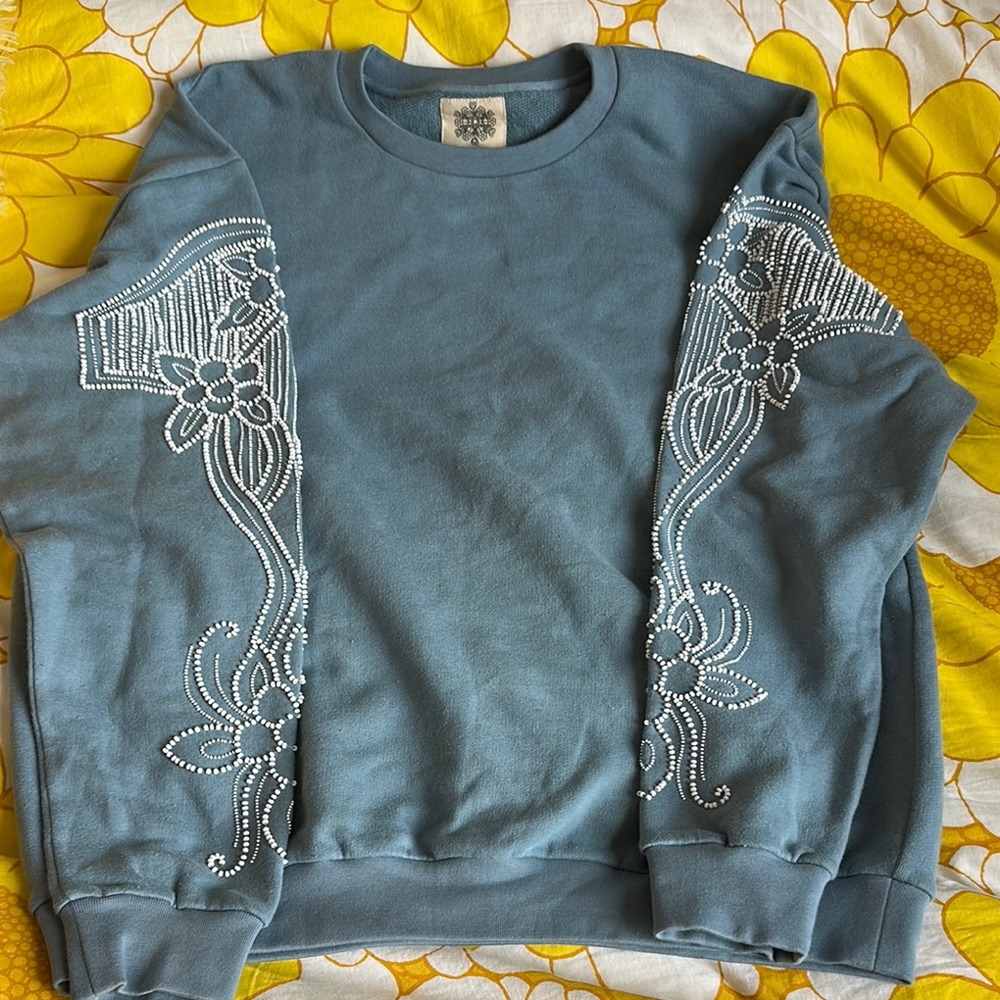 Olivia Dar Embroidered Blue Sweater